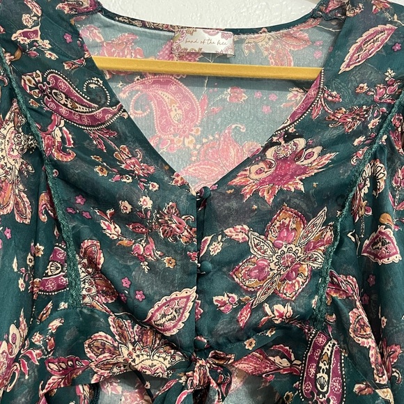 Band Of The Free River Deep Pine Paisley Tie Front Crop Top Small Cottagecore - Picture 9 of 13
